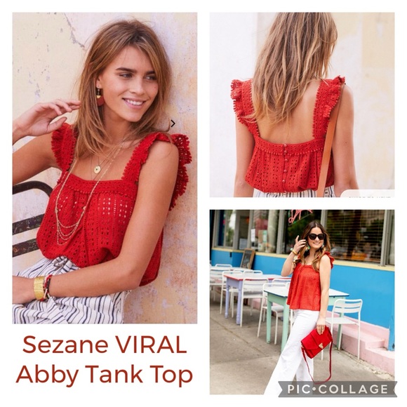 Sezane Abby Brick Rust Red Crochet Eyelet Enamel Button Back Tank Top Sz. 4 / 36 - Picture 1 of 16